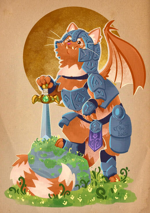 Illustration made for a challenge. Theme : Dragon, cat, sword.